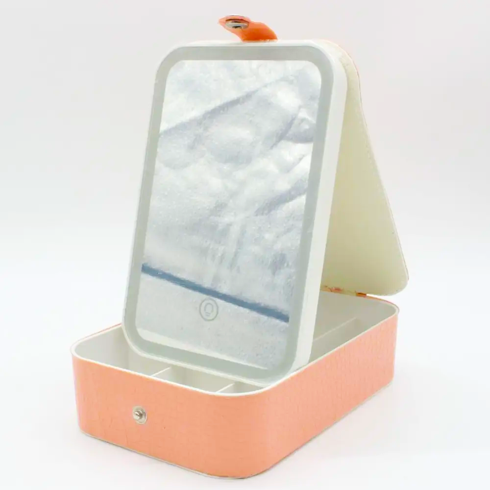 Косметичка органайзер дорожня з дзеркалом і підсвічуванням 21х14x5 см Рожевий (23457704101)