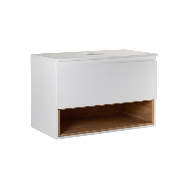 Тумба подвесная Qtap Robin со столешницей 700х476х437 мм White/Whitish oak (QT1379TPН7001WWO)