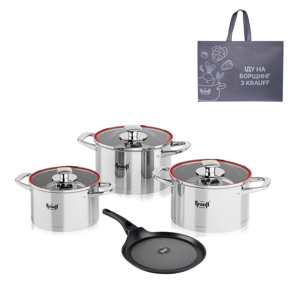 Набор кастрюль Krauff Prime Chef со сковородой для блинов Hamburg и сумкой (55-333-425)