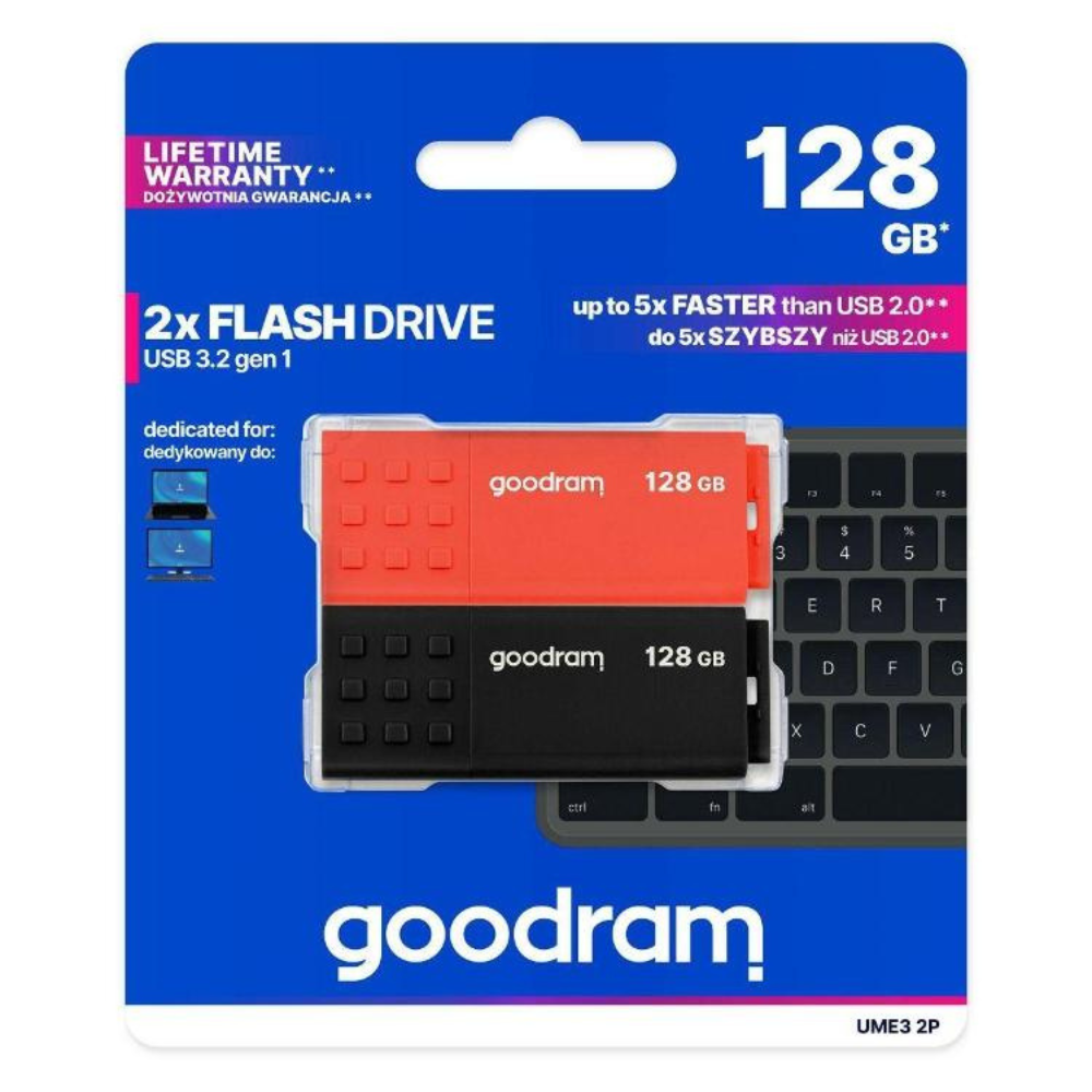 Флеш-пам'ять USB Goodram UME3 MIX USB 3.2 2x128 ГБ Чорний/Червоний (UME3-1280MXR11-2P) - фото 2