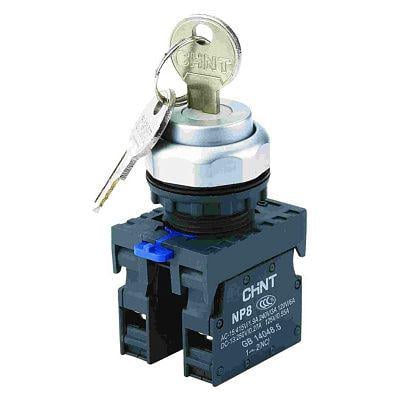 Перемикач I-O CHINT NP8-11Y/21 1NO+1NC 22 мм 2 положення з ключем IP65 Чорний (667180)