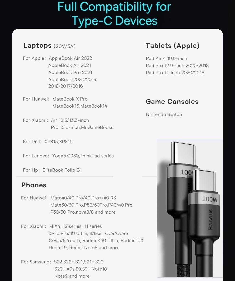 Кабель Baseus Type-C PD 100W Fast Charge 1 м Black (25397356) - фото 8 Кабель Baseus Type-C PD 100W Fast Charge 1 м Black (25397356) - фото 8