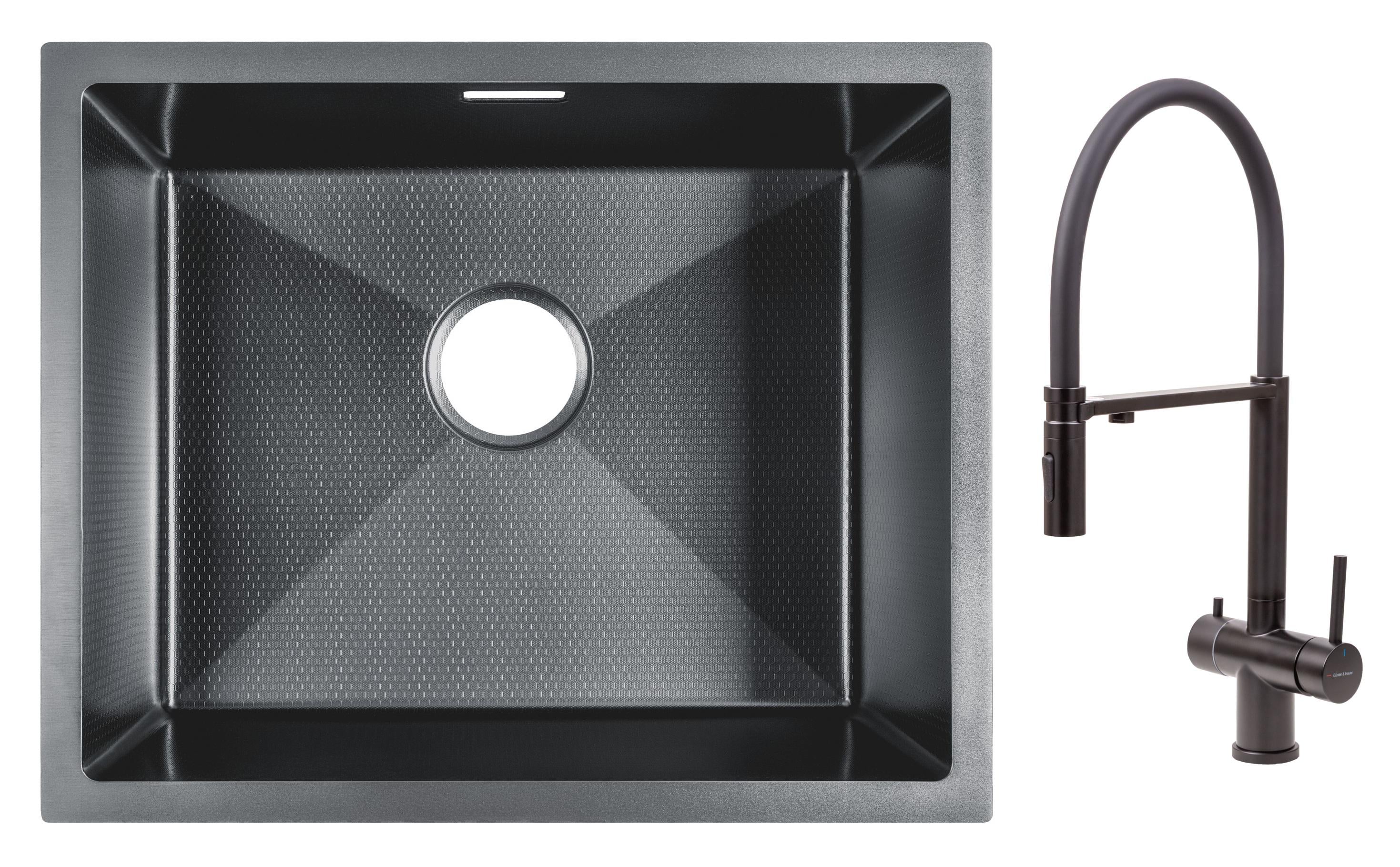 Мойка для кухни Gunter&Hauer Ruwer 5522 Black Honey с кухонным смесителем Gunter&Hauer BERG Black (71604)