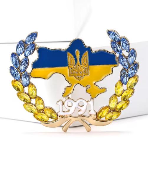 Брошь патриотическая Колосья пшеницы Желто-голубой (20701051)