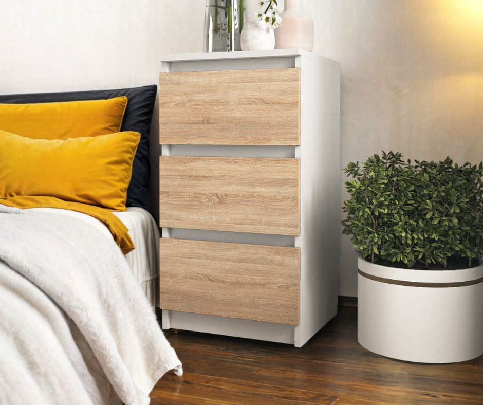 Тумба прикроватная Tobi Sho Heidi T-216 на три ящика для спальни 400х758х398 мм Белый/Сонома