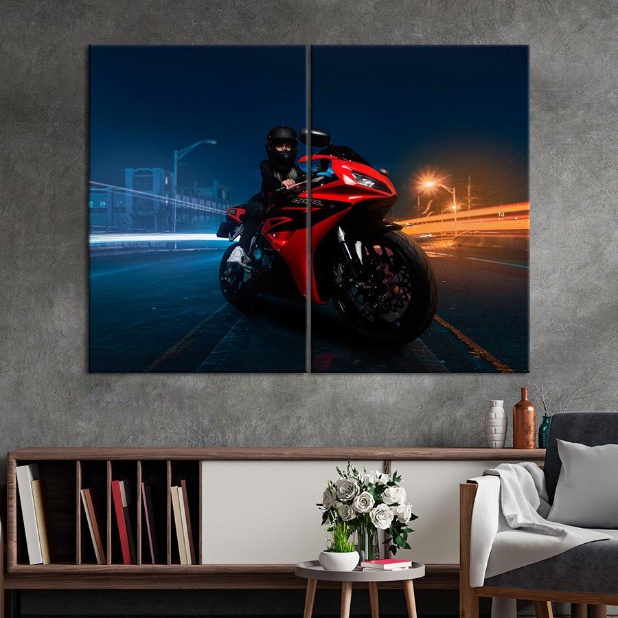 Картина Автомобиль Мотоцикл в ночном городе 71x51 см (A1209-2)