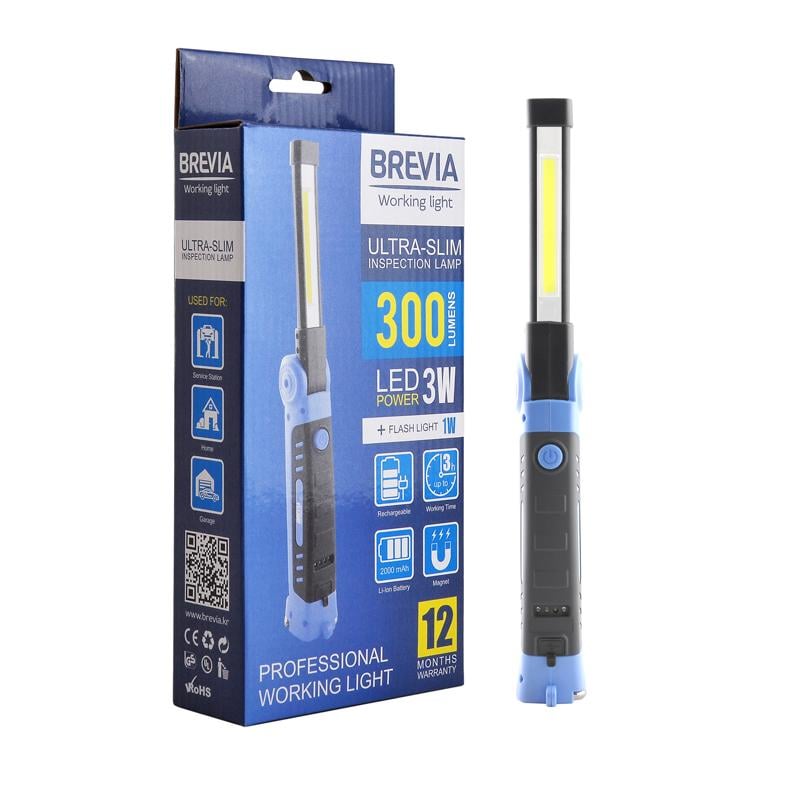 Ліхтар інспекційний Brevia LED Ultra-slim 3W COB+1W LED 300 lm 2000 mAh microUSB (11360)