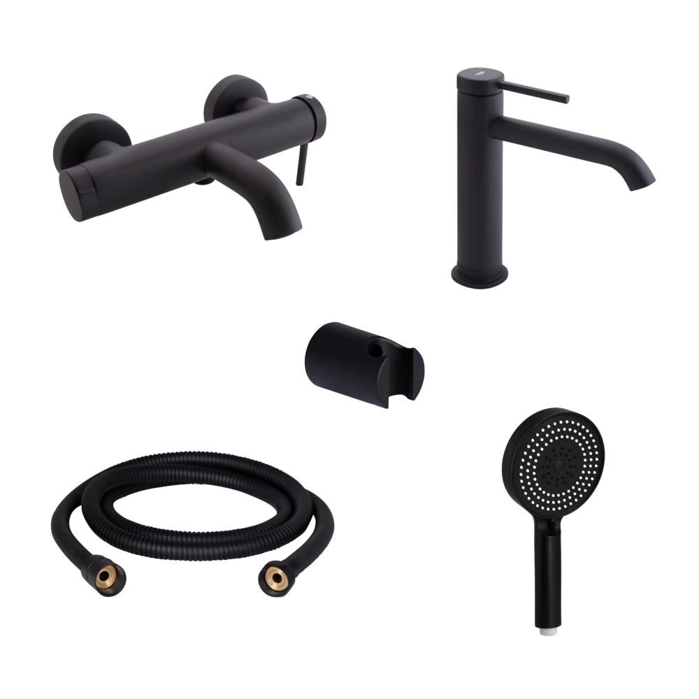 Комплект для ванни Q-tap Robin змішувач для раковини та змішувач для ванни/тримач/шланг/лійка Black