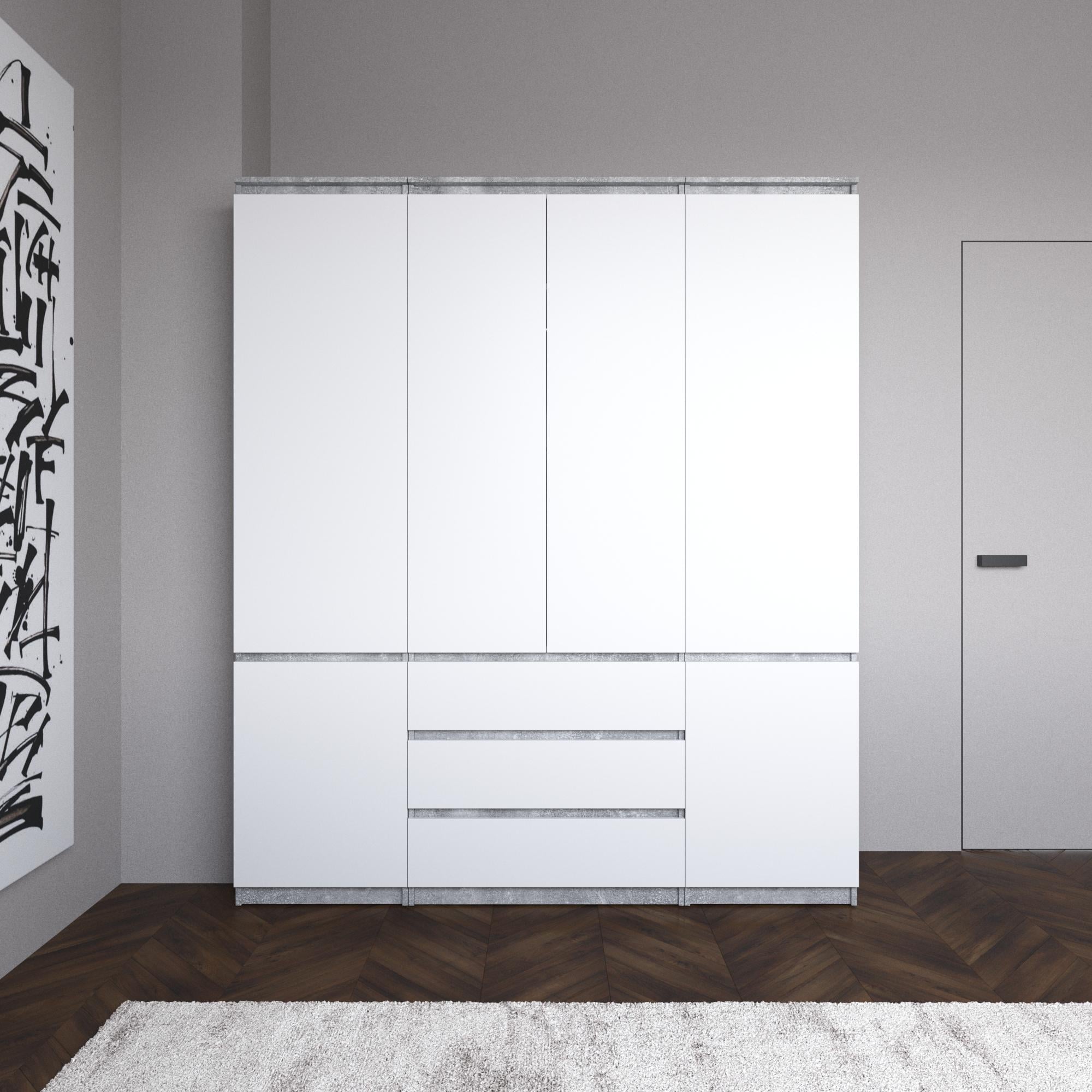 Комплект мебели шкаф для одежды T-211/два шкафа-пенала T-217 1803х502х2117 мм Бетон/Белый