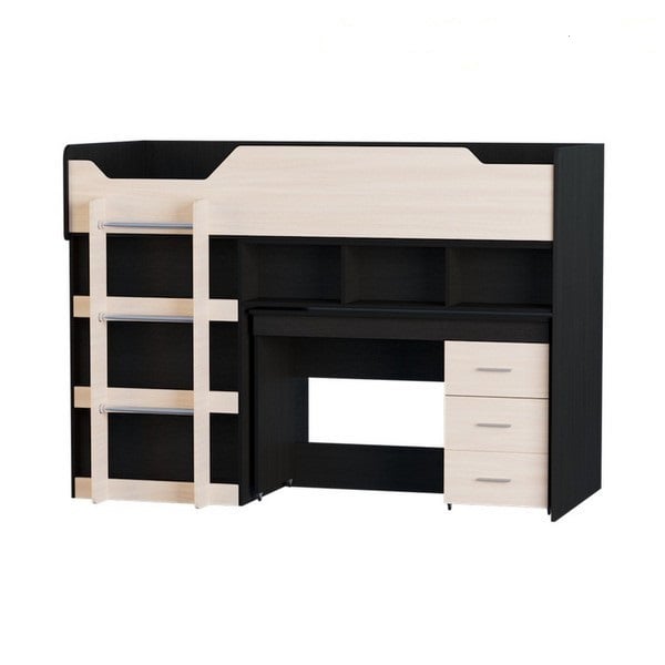 Кровать-горка Эверест Мансарда-2 с выкатным столом Венге/Дуб Молочный (EVR-2103)