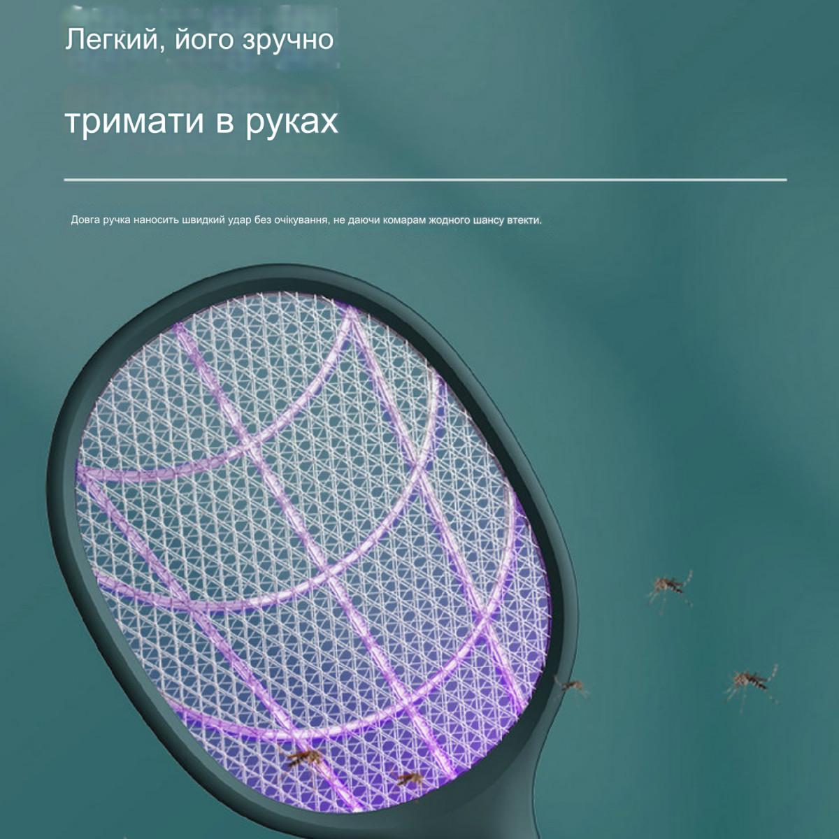 Мухобійка-ракетка акумуляторна електрична 2700 V 1200 мАг Green (115239) - фото 5