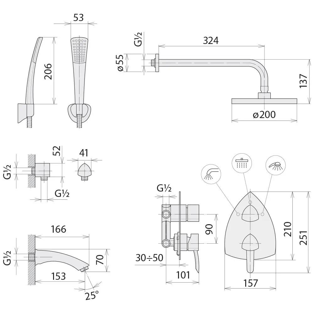 Душевая система скрытого монтажа Martin 9R1483B-KA24X60D-8R-8D-AH1303 3 режима - фото 9