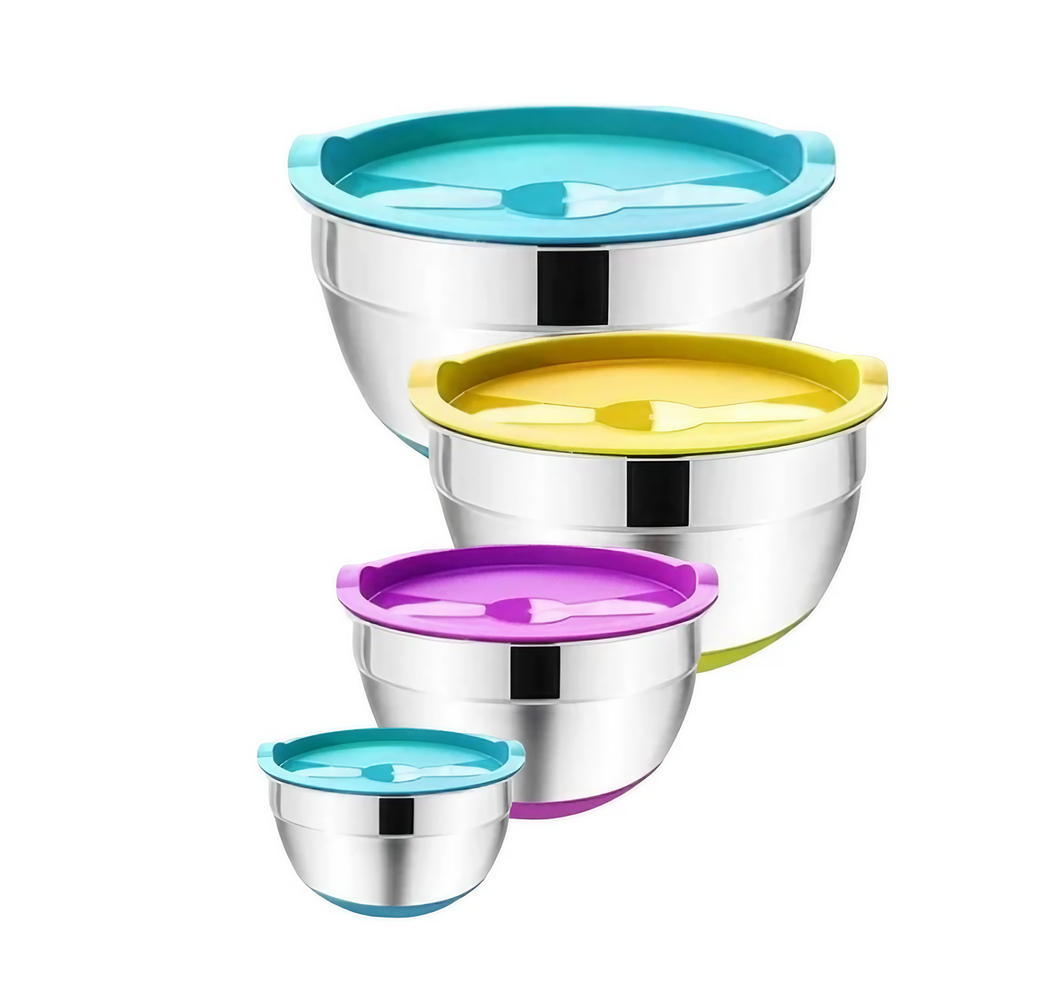 Набор металлических лоханок Ari&Ana с силиконовым дном и крышкой 28-16 см 4 шт. Разноцветный Набор металлических лоханок Ari&Ana с силиконовым дном и крышкой 28-16 см 4 шт. Разноцветный