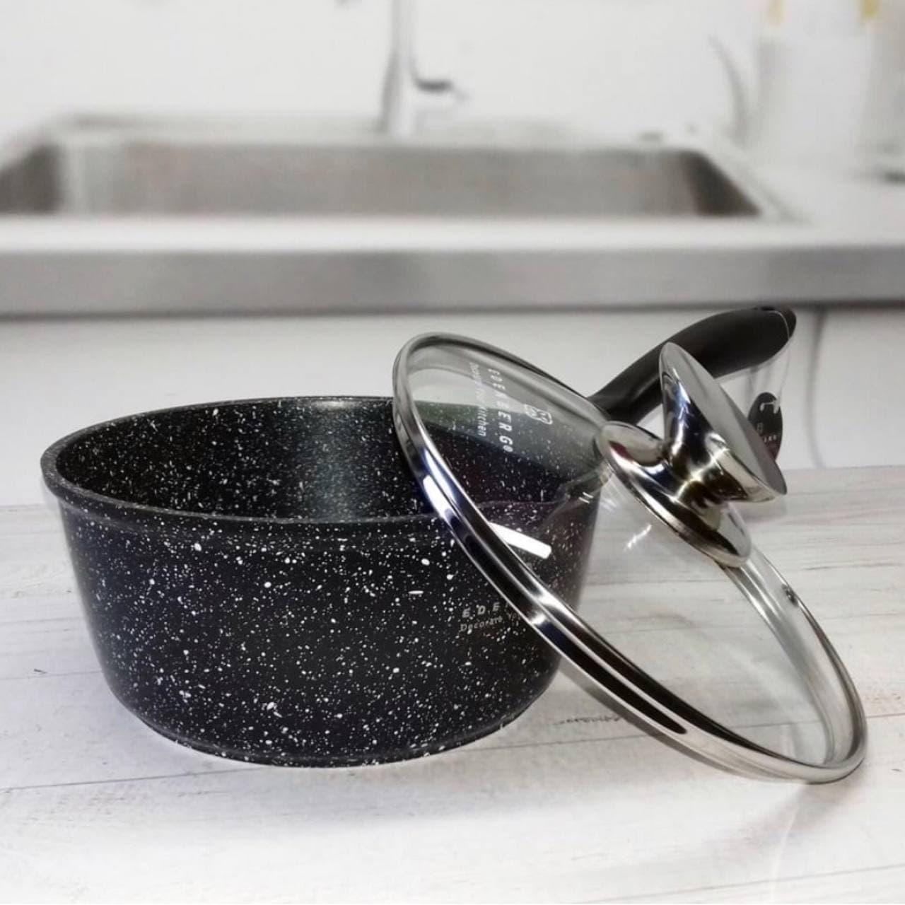 Ківш зі скляною кришкою Edenberg гранітне антипригарне покриття 1,3 л (EB-8044) - фото 3