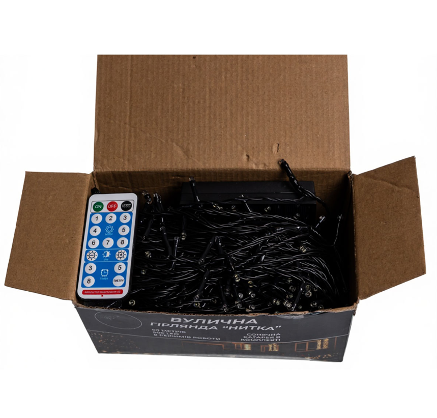 Гирлянда нить уличная 500 LED 50 м на солнечной батарее черная нить с пультом ДУ Белый - фото 5 Гирлянда нить уличная 500 LED 50 м на солнечной батарее черная нить с пультом ДУ Белый - фото 5