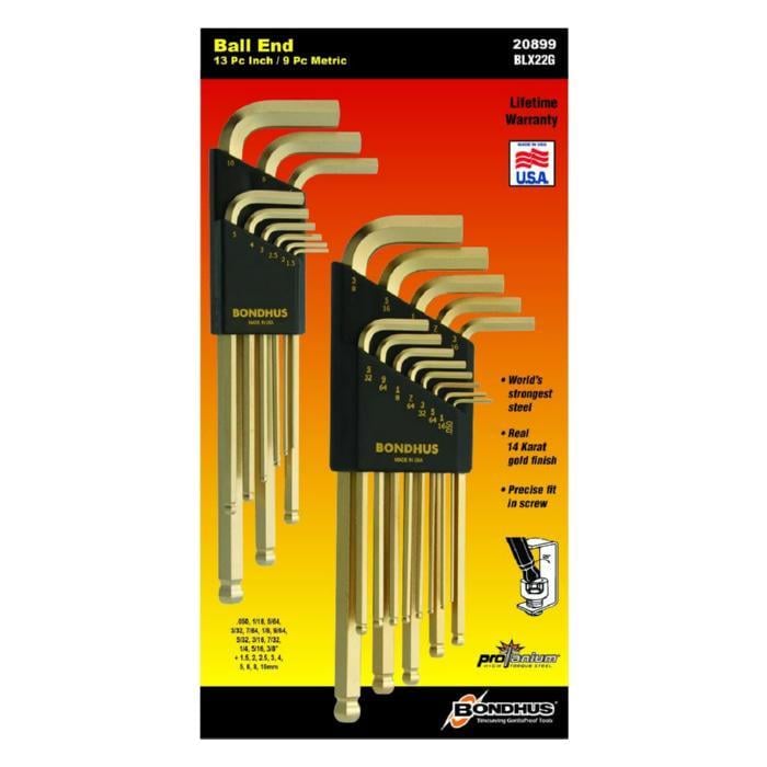 Набор ключей Bondhus GoldGuard шестигранных сферических 22 шт. 050-3/8" 1,5-10 мм IP (15044)