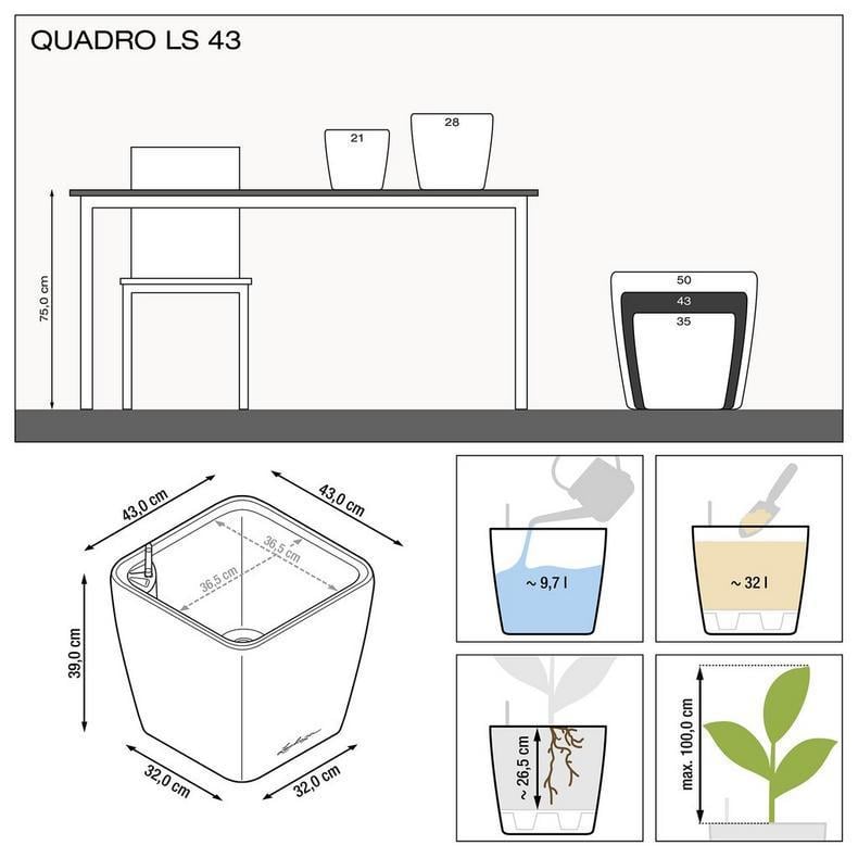 Умный горшок Lechuza Quadro Premium LS 43 квадратный 32 л 43x39 см Антрацит - фото 2