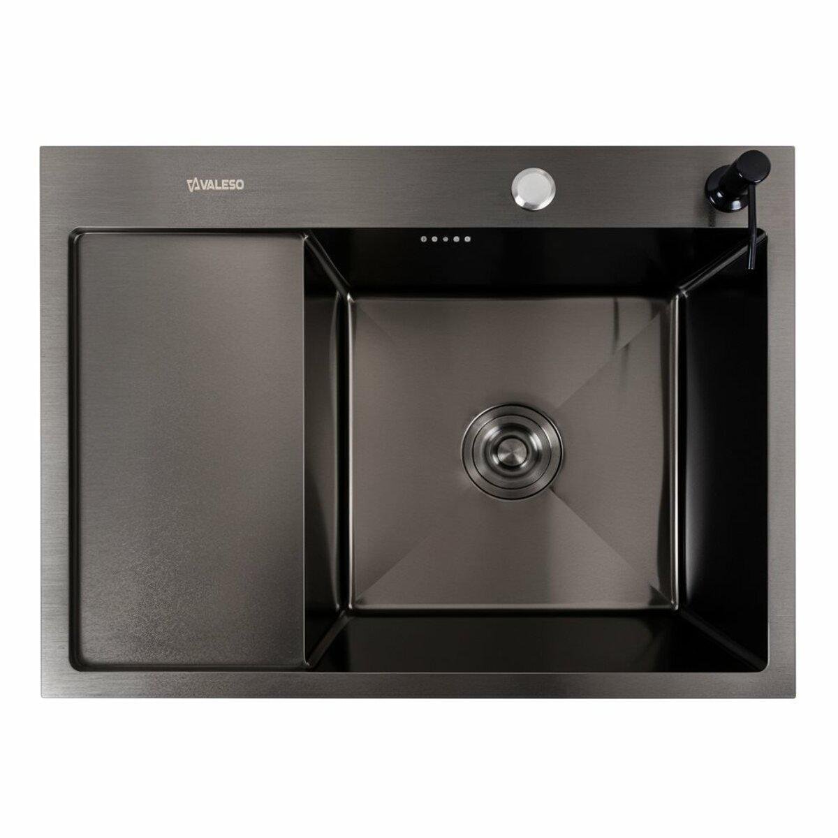 Мойка кухонная Valeso Handmade CM R PVD круглый сифон 3,0/0,8 см 65x50 см Черный (0786)