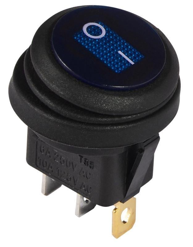 Переключатель клавишный АСКО-УКРЕМ KCD1-8-101NW BL/B 220V 1 клавиша круглая влагозащищенная с подсветкой Синий (A0140040077)