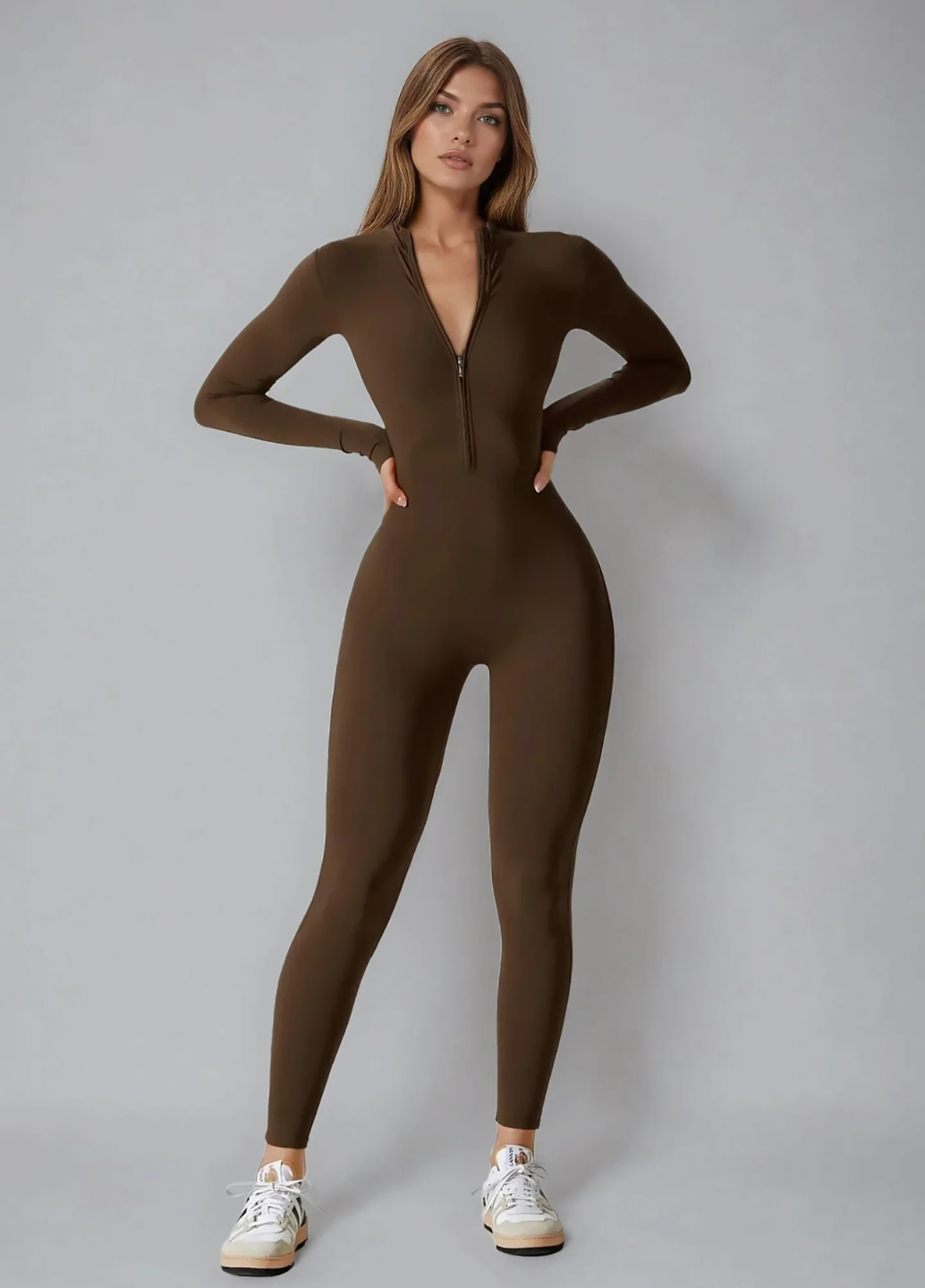 Комбинезон спортивный женский для тренировок и повседневности на молнии длинный M Коричневый (70219/M) Комбинезон спортивный женский для тренировок и повседневности на молнии длинный M Коричневый (70219/M)