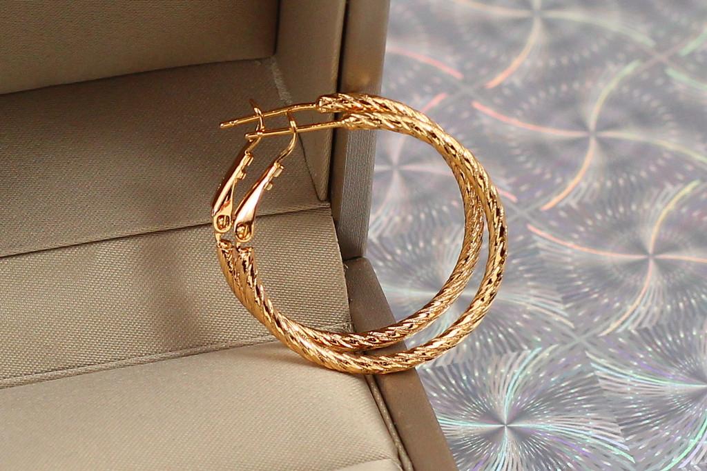 Серьги кольца Хuping Jewelry Жгут крученый 3,5 см Золотистый (1823410704)
