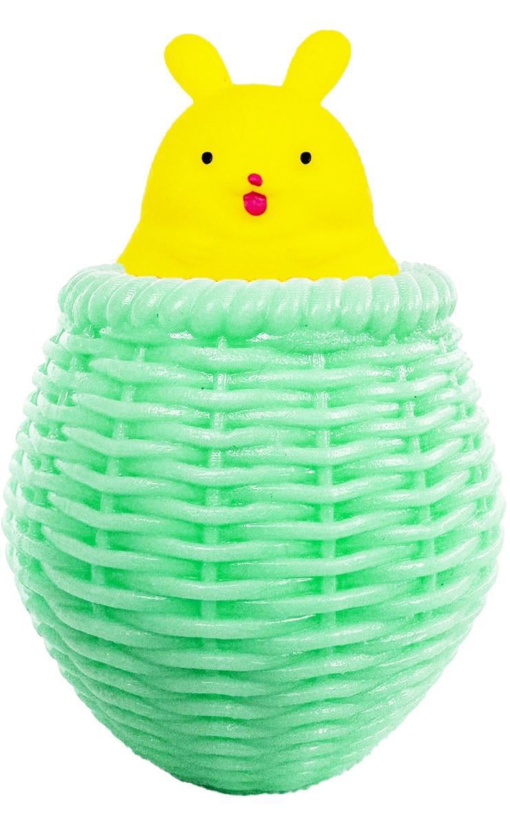 Игрушка антистресс Зайчик в корзине 10 см Green/Yellow - фото 1