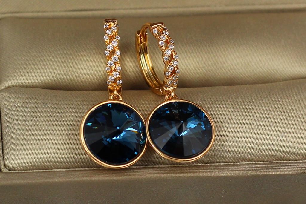 Серьги Xuping Jewelry подвески большой камень в ободке темно-синие хамелеоны 3 см Золотистый