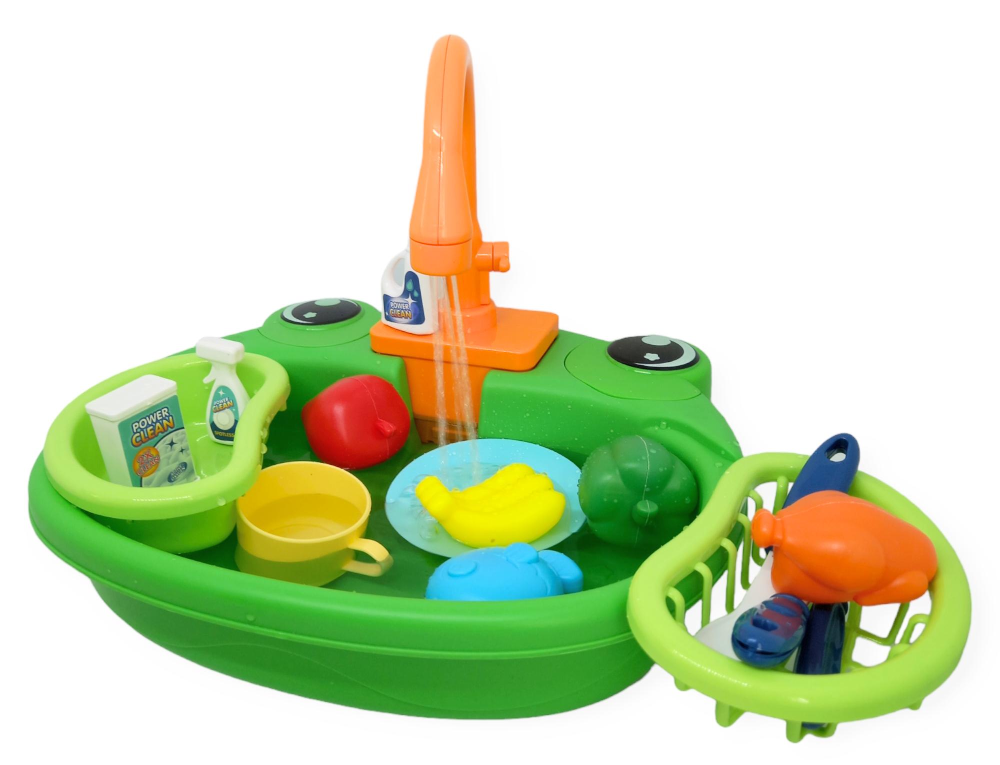 Мийка іграшкова з циркуляцією води дитяча з краном фруктами рибкою та посудом 17 деталей - фото 3 Мийка іграшкова з циркуляцією води дитяча з краном фруктами рибкою та посудом 17 деталей - фото 3