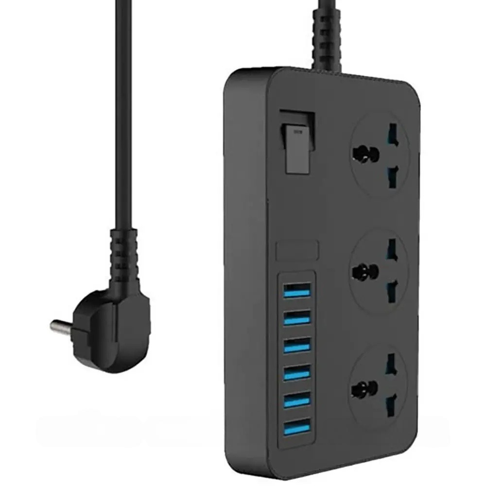 Продовжувач USB AR CP02 3 розеткі/6-USB 2 м Black (943d1086) - фото 2