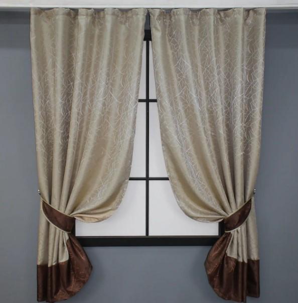 Комплект коротких штор 1,3х1,7 м 2 шт. Бежевий/Коричневий (033дк)
