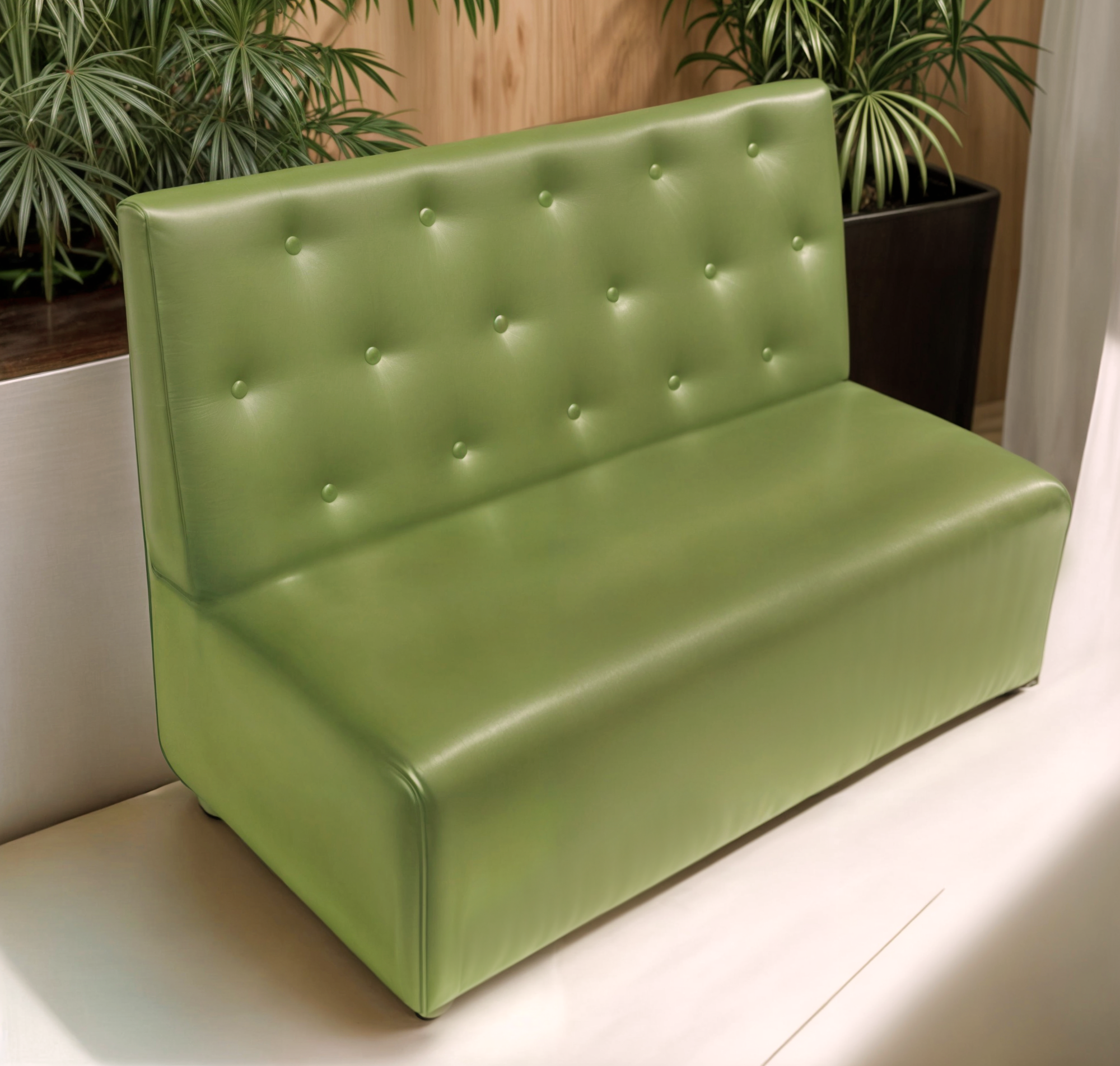 Диван для кафе Tobi Sho Бостон с высокой спинкой и пуговицами 1200x630x850 мм кожзам Оливковый (2236) - фото 1 Диван для кафе Tobi Sho Бостон с высокой спинкой и пуговицами 1200x630x850 мм кожзам Оливковый (2236) - фото 1