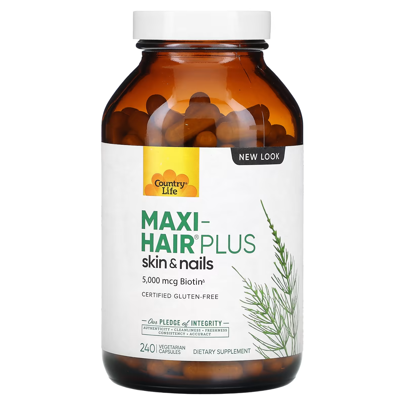 Добавка Country Life Maxi-Hair Plus для волос кожи и ногтей 5000 мкг 240 вегетарианских капсул