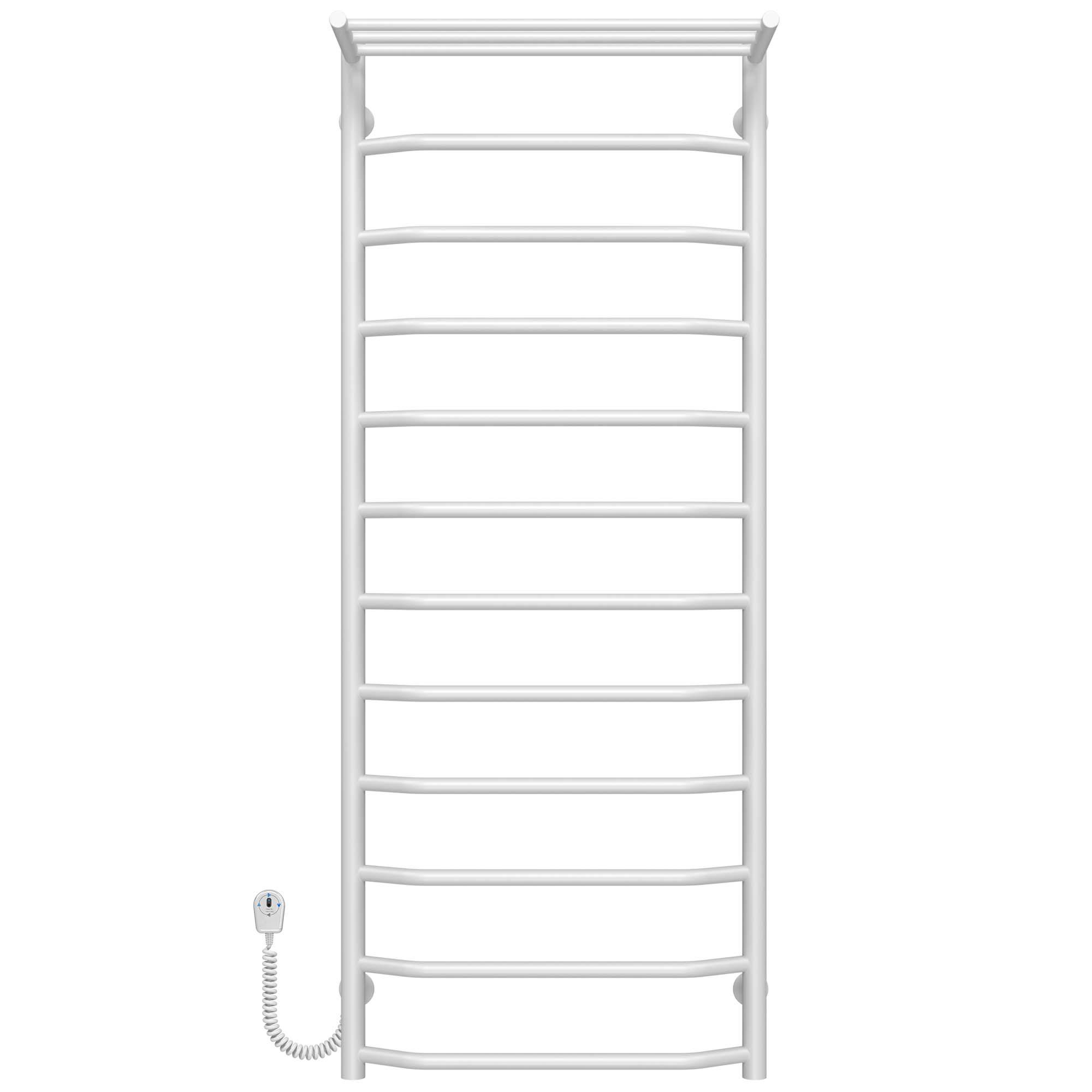 Полотенцесушитель электрический с полкой Deffi Трапеция П12 EF16 левое подключение нержавеющая сталь 500х1300 мм Белый (C.TP.130.50.12.EWL5)