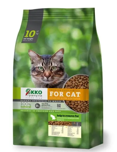 Корм для кошек Екко-гранула премиум "Помощь вывода шерсти" 10 кг (2090834083)