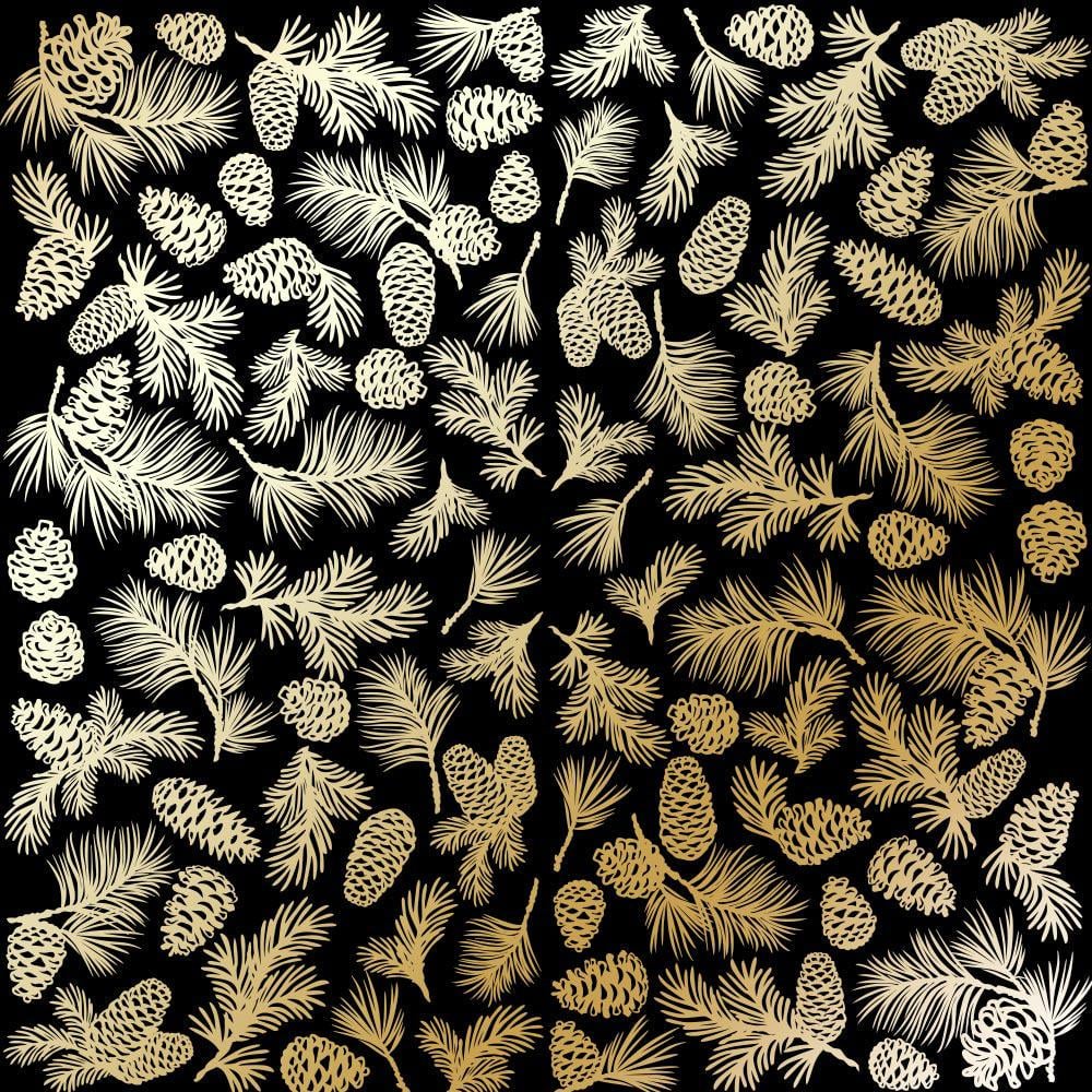 Лист бумаги односторонний Golden Pine cones с фольгированием 30,5х30,5 см Black