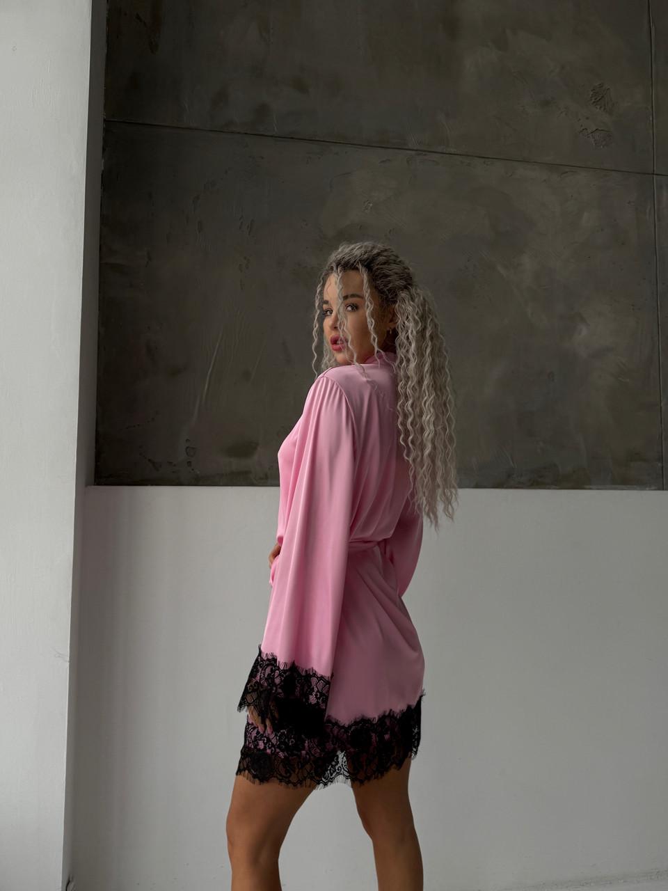 Халат женский шелковый с кружевом Розовый (2533884028) - фото 9 Халат женский шелковый с кружевом Розовый (2533884028) - фото 9