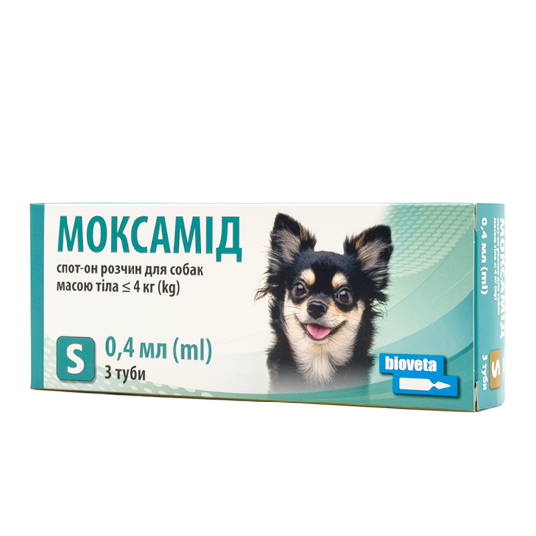 Краплі Bioveta Моксамід Spot-On для собак до 4 кг від бліх і кліщів 3х1 мл 3 піпетки S