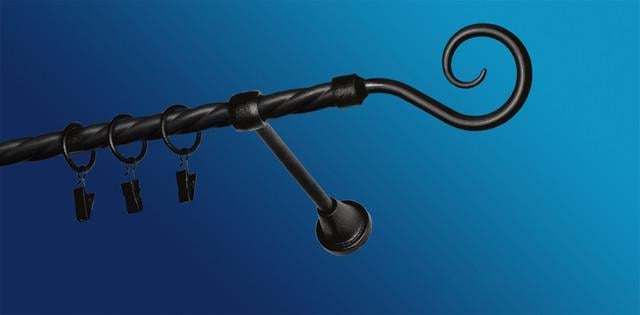 Карниз для штори Plastidea Гак металевий кручений одинарний з прищіпками D 16 мм 300 см Чорний - фото 1 Карниз для штори Plastidea Гак металевий кручений одинарний з прищіпками D 16 мм 300 см Чорний - фото 1