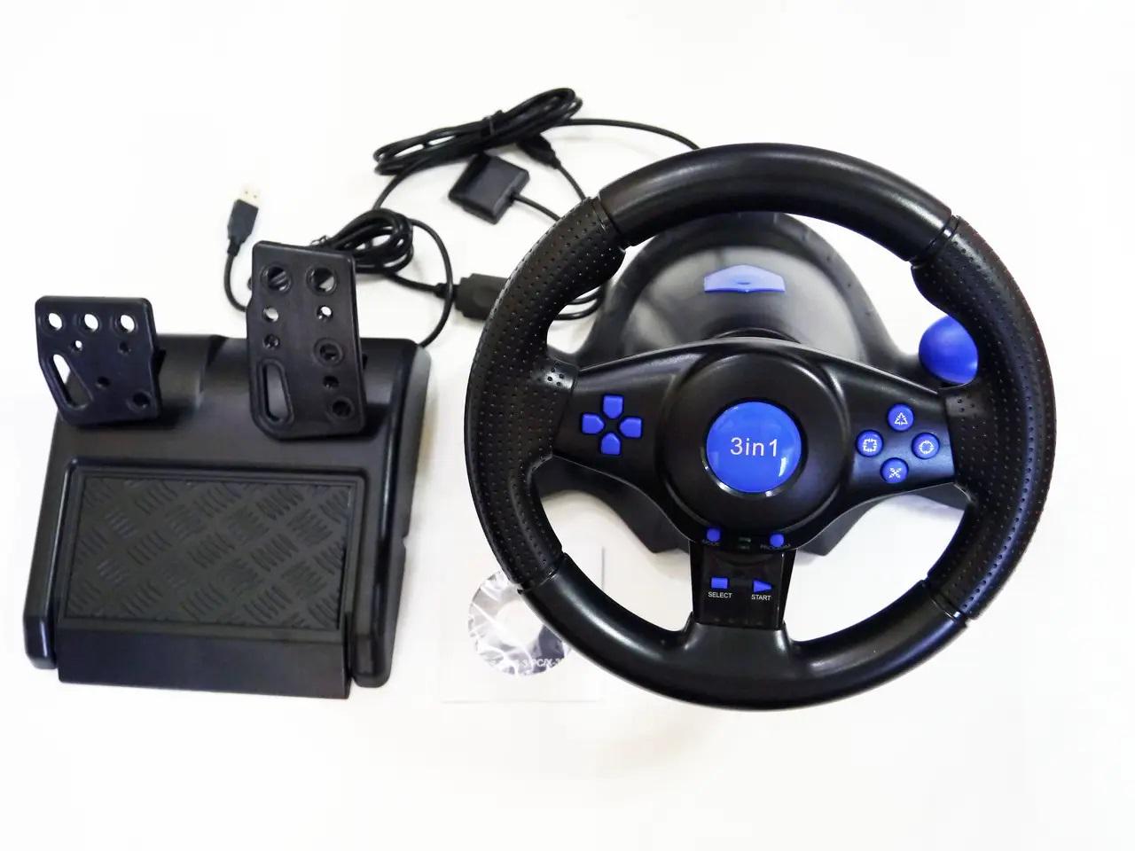 Кермо з педалями Vibration Steering wheel 3в1 для PS2/PS3/PC (17639)