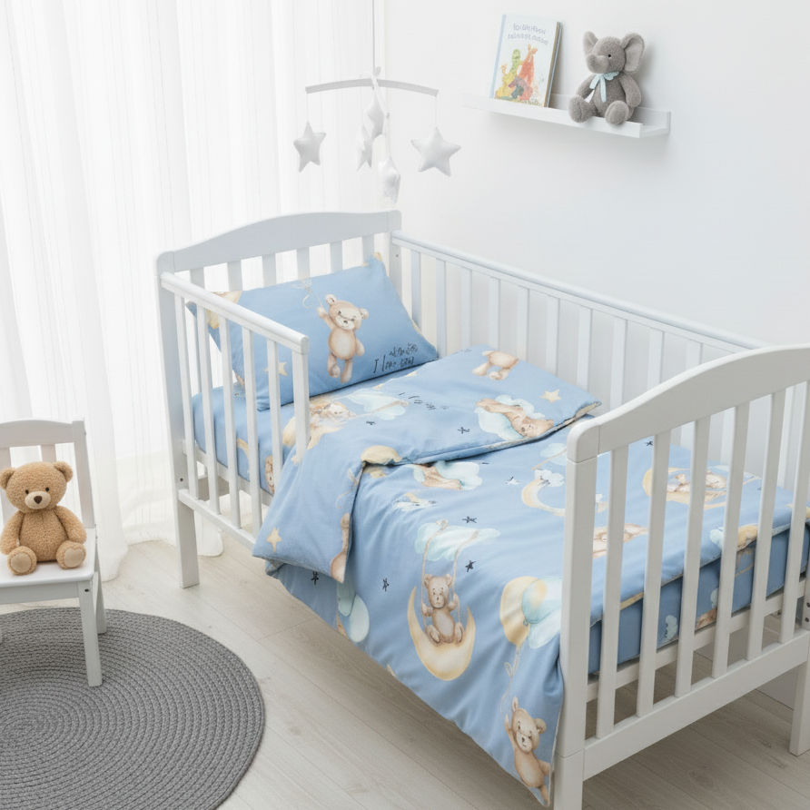 Постельное белье для новорожденных Viluta 25415 ранфорс голубое (30012) Постельное белье для новорожденных Viluta 25415 ранфорс голубое (30012)