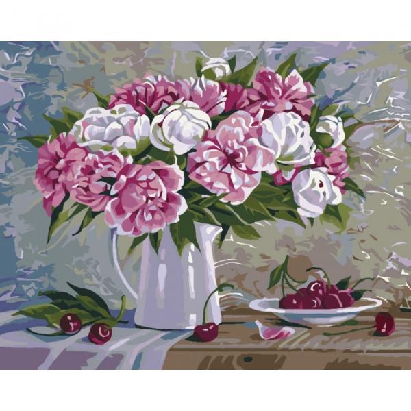 Картина по номерам Идейка Цветы Букеты Пиона и вишни 2 40х50 см в термопакете (КНО2061-mt)
