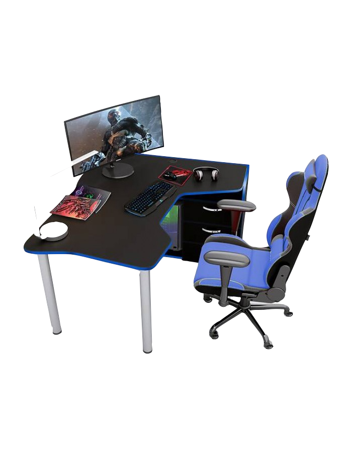 Геймерский стол ZEUS IGROK-TOR Черный/Синий - фото 4