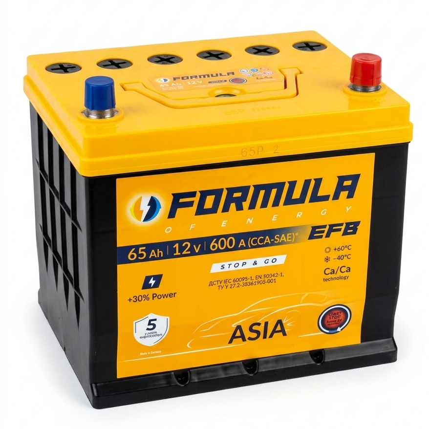 Аккумулятор автомобильный 6CT-65 Formula Asia EFB CCA600 65Ah-12V + справа 230х175х225 мм