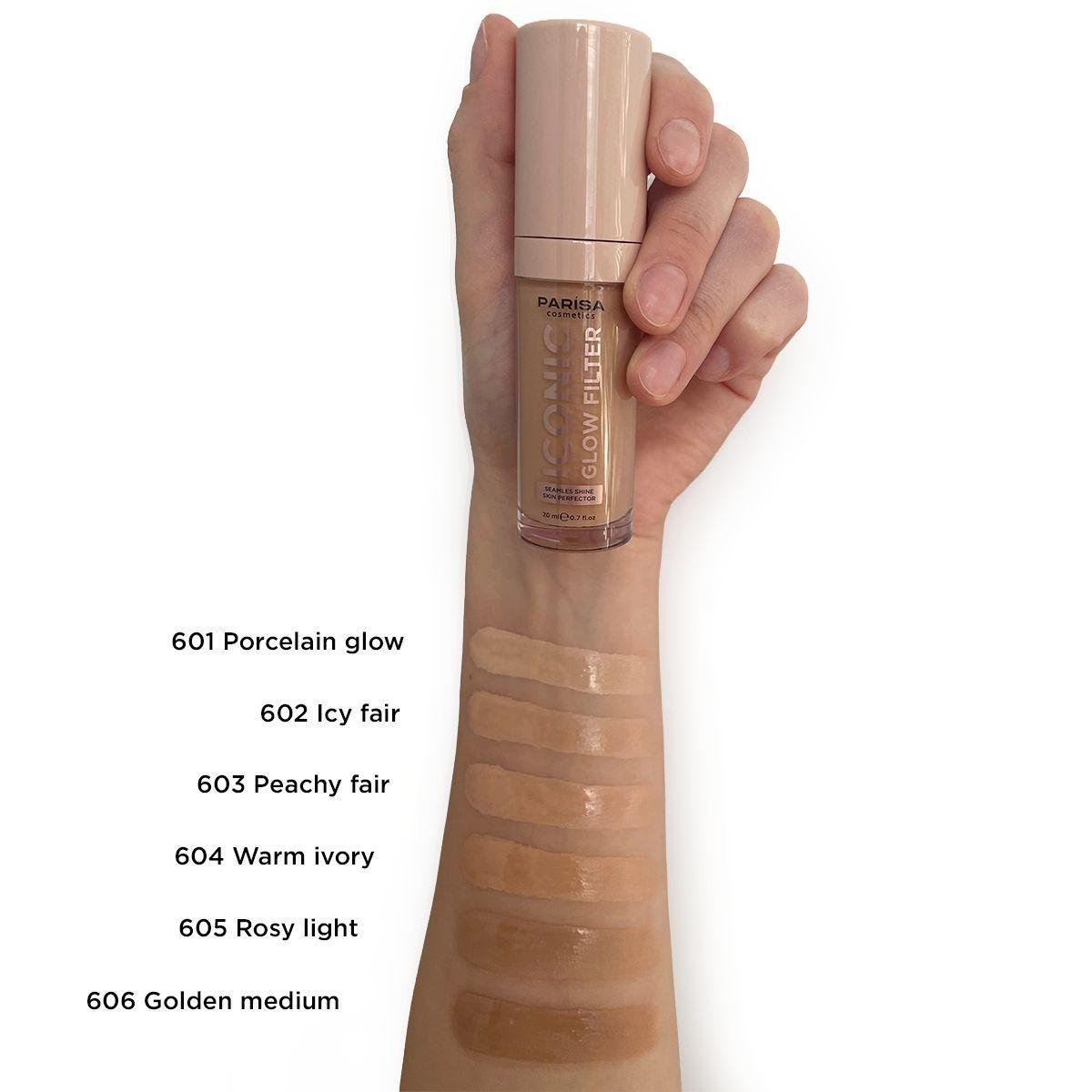 Тональная основа-флюид с эффектом сияния PARISA COSMETICS Iconic Glow Filter GFP2406 тон 601 Porcelain Glow - фото 5 Тональная основа-флюид с эффектом сияния PARISA COSMETICS Iconic Glow Filter GFP2406 тон 601 Porcelain Glow - фото 5