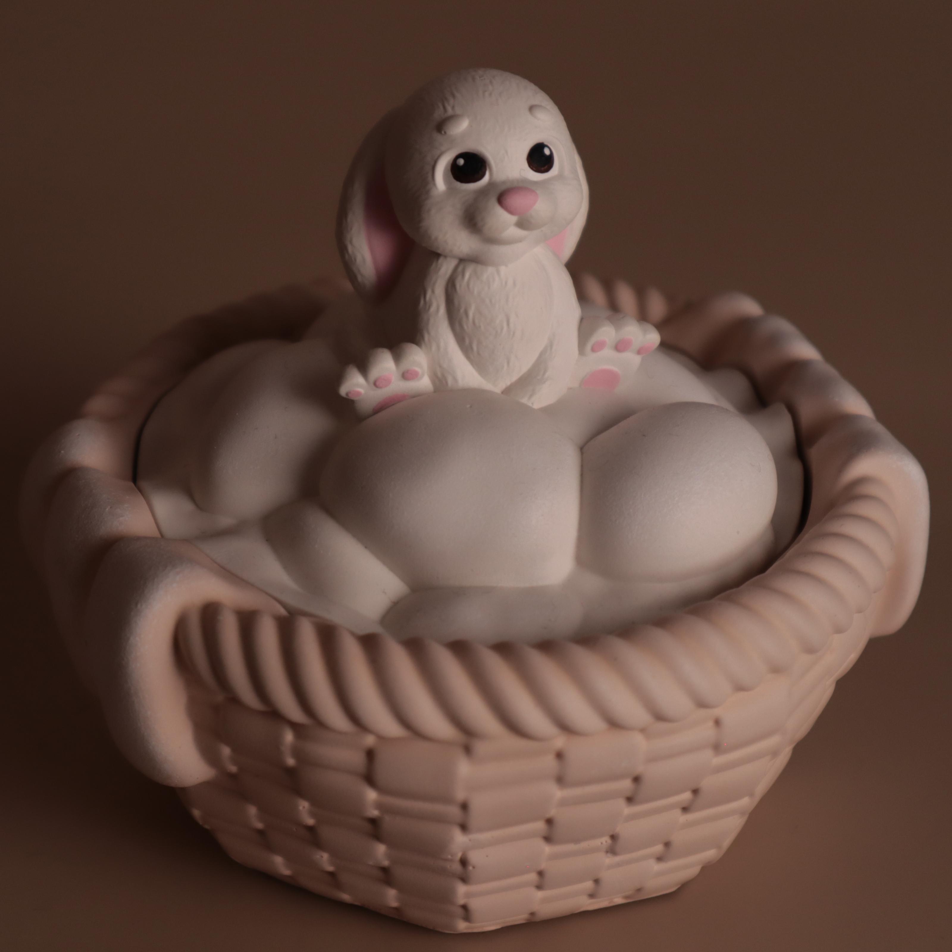 Аромасвічка соєва Wax Harmony Ваніль у гіпсовому кашпо Кошик з Кроликом Біло-бежевий (1000102)