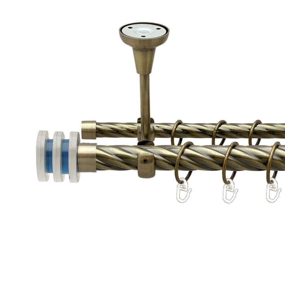 Карниз металлический Orvit Аквария двухрядный открытый к потолку/скрученная труба/кольцо металлическое Антик 25/16 мм 160 см (00-00018930)