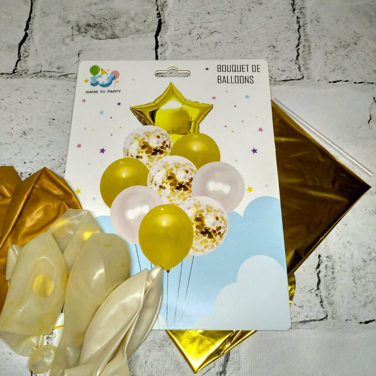 Воздушные шарики набор с конфетти 9 шт. 30 см Золотой (N-1425-1)