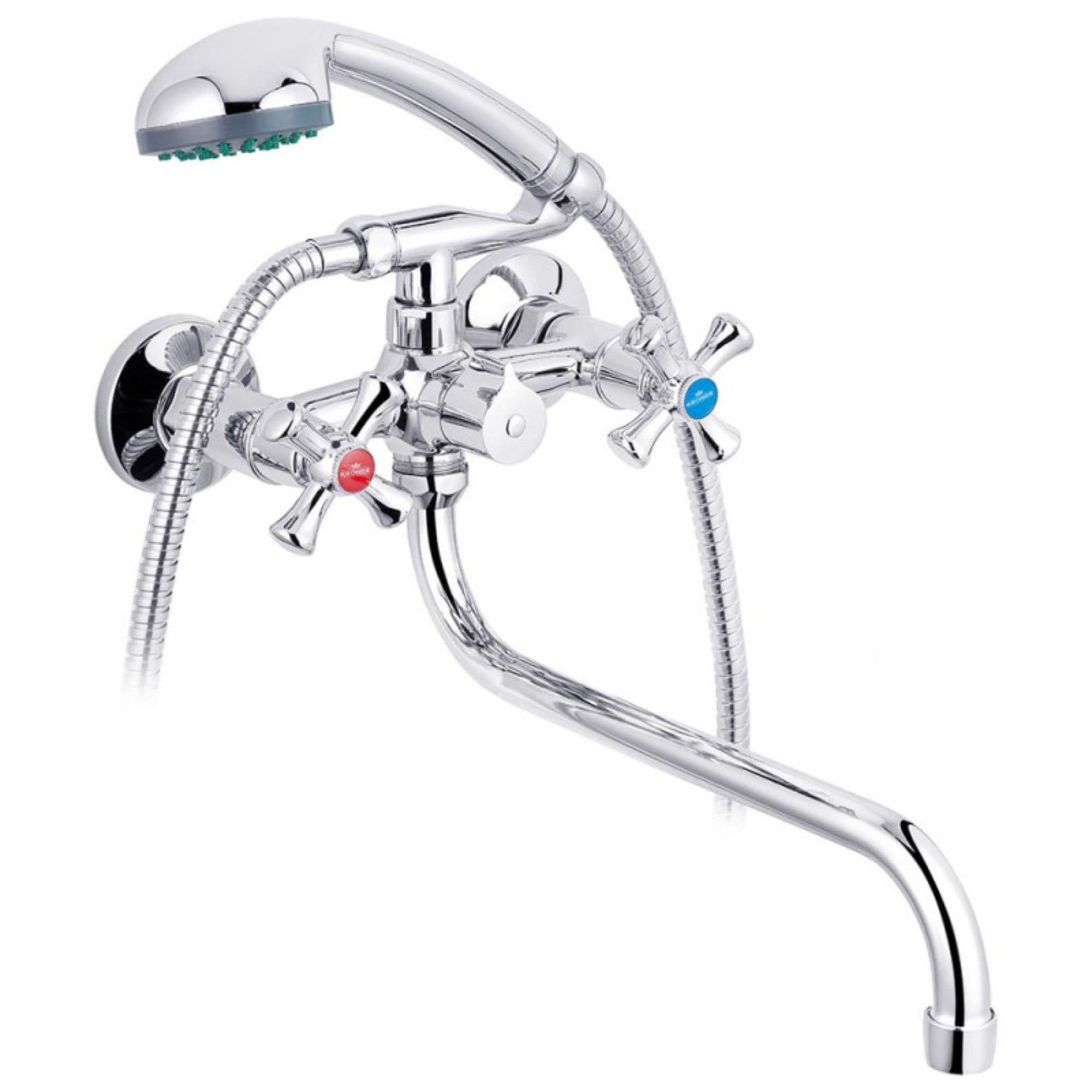 Смеситель для ванны Kroner KRM Rhein C071 двухвентильный с ручной лейкой Хром (CV017353)