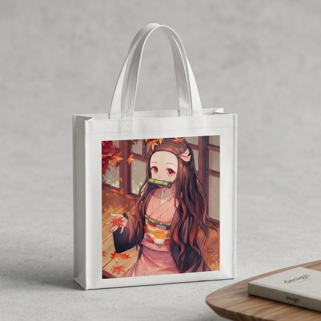 Сумка-шопер Demon Slayer Kimetsu no Yaiba Незуко Камадо из габардина Белый (6599)