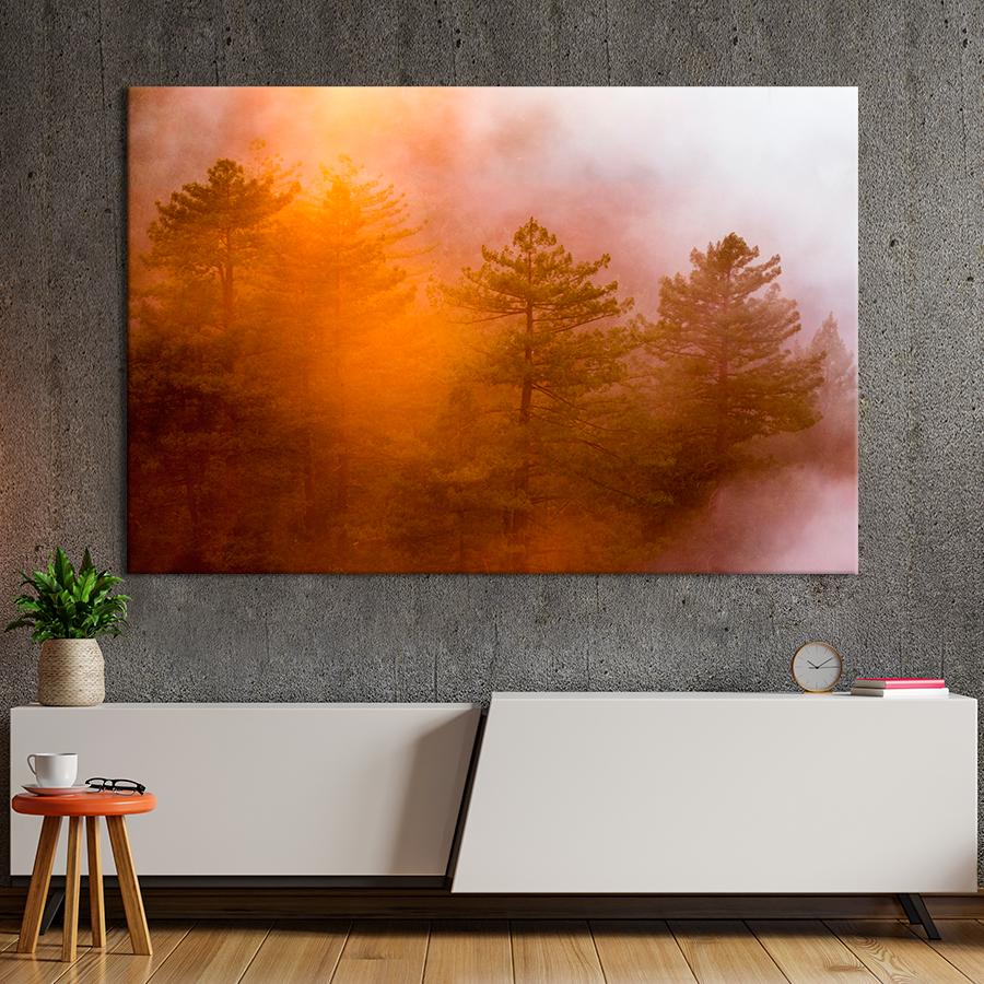 Картина природа Багряный закат в хвойной лесу 120x80 см (A1168-1)